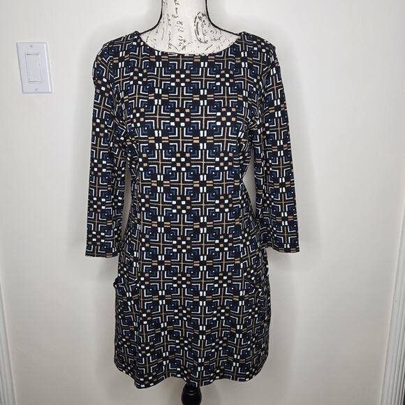 J. McLaughlin Geometric Patterned Multicolor 3/4 Sleeve Dress w/ Pockets Size M - Picture 1 of 10